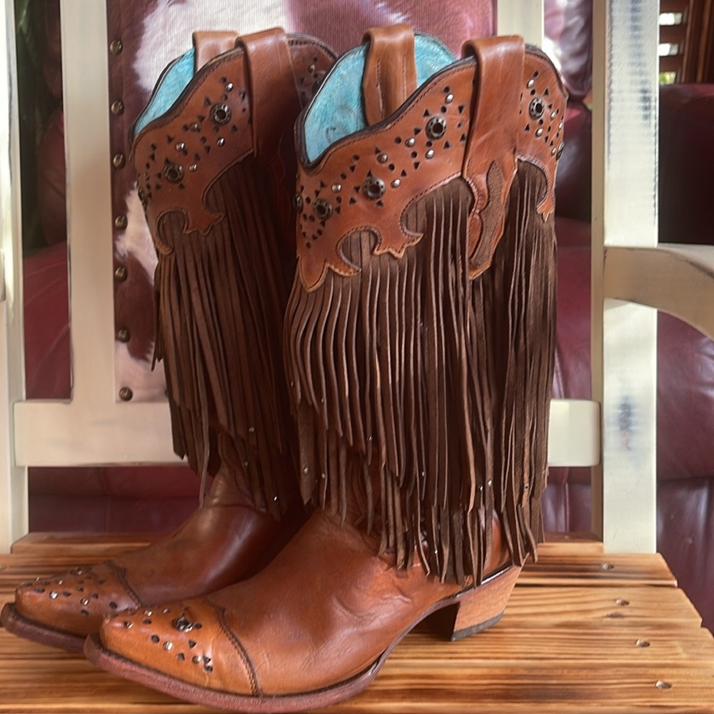 CORRAL VINTAGE FRINGED BOOTS Sz 10 - Picture 3 of 7